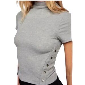 We The Free Ribbed Snap Side Mock Neck Short Sleeve Top Shirt Free People EUC S